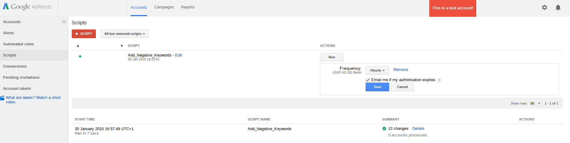 Adding Adwords Scripts